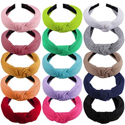 SIQUK 15 Pieces Top Knot Headband Turban Headbands with Cross Knot Wide Cloth Headband for Womem and Girls