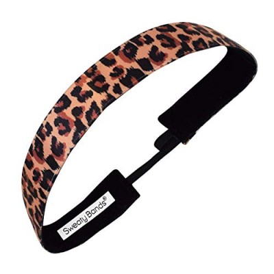 Sweaty Bands Womens Girls Headband - Non-Slip Velvet-Lined Athletic Hairband - Get Wild Leopard Print Brown 1-Inch