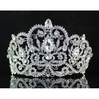 Victorian Clear White Austrian Rhinestone Crystal Tiara Crown With Hair Combs Princess Queen Headband Headpiece Jewelry Beauty Contest Birthday Bridal Prom Pageant Silver T1505 (Clear)
