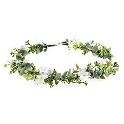 Vividsun Bridal Green Leaf Crown Bohemian Headpiece Floral Headband Photo Prop (white flower)
