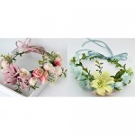 Vivivalue Adjustable Flower Headband Floral Garland Crown Halo Headpiece Boho with Ribbon Wedding Festival Party