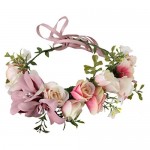 Vivivalue Adjustable Flower Headband Floral Garland Crown Halo Headpiece Boho with Ribbon Wedding Festival Party