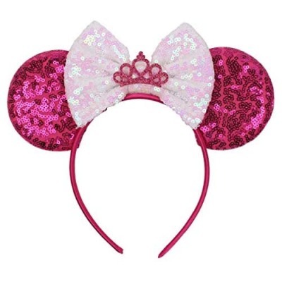 YanJie Crown Mouse Ear Headband Hot Pink Bow Girl Women Party Headwear