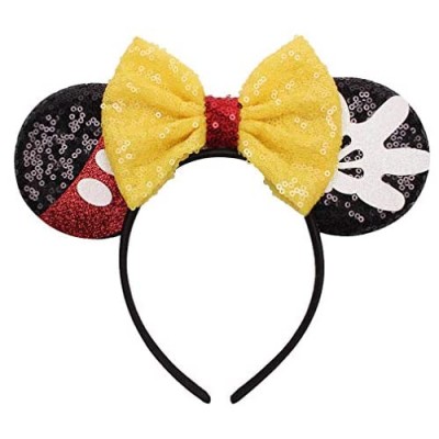 YanJie Mouse Ears Bow Headbands  Glitter Party Yellow Princess Decoration Cosplay Costume for Girls & Women (Yellow-Mickey)