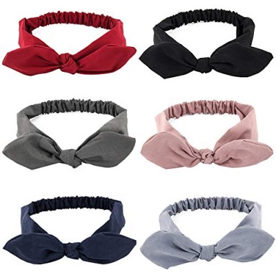 Yeshan Elastic Solid Colors Knotted Bow Fashion Headband Rabbit ears Hairband Turban Headwrap Pack of 6