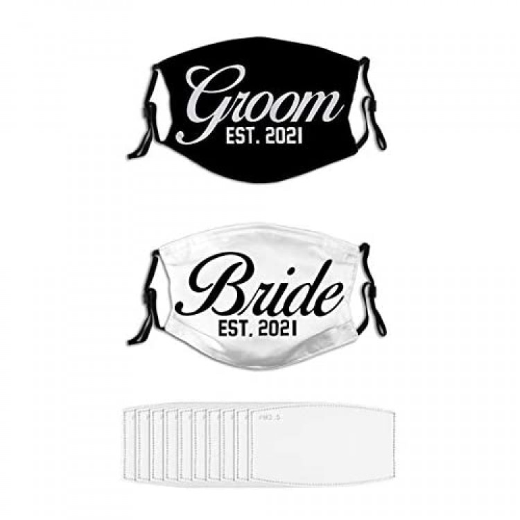 2-Pack Fashion Face Mask Wedding Humor Bride Groom Mr. Mrs. Couples Pair Gift