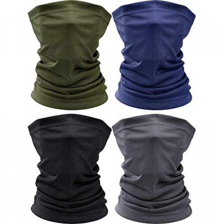 4 Pieces Summer Face Scarf Mask Dust Sun Protection Thin Breathable Neck Gaiter Windproof Running Fishing Cycling Cool Bandana (Black Green Navy Grey)