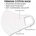 (5 Pack) Reusable and Washable Cotton 3 Layer Face Mask Adult - White