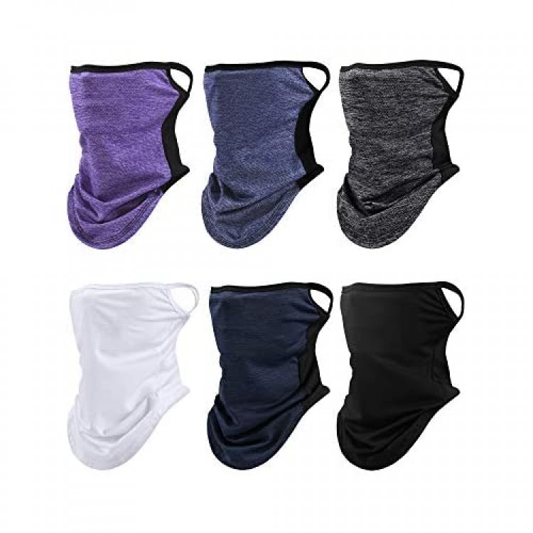 6 Pieces Face Cover Scarf with Ear Loops Ice Silk UV Protection Neck Gaiter Headwear Balaclava for Men Women (Multiple Colors)