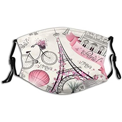 Balaclava Paris Eiffel Tower Pink Flowers and Butterflies Bicycle Mouth Face Cover Anti Dust Windproof Covers