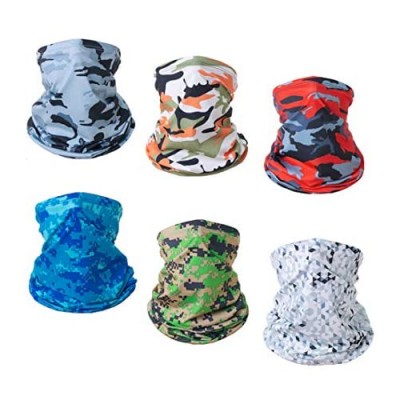 CoutureBridal 6 PCS Sun UV Protection Face Mask Neck Gaiter Windproof Scarf Sunscreen Breathable Bandana Balaclava for Sport&Outdoor (3 Solid & 3 Camouflage)  Mix Style 1  One Size