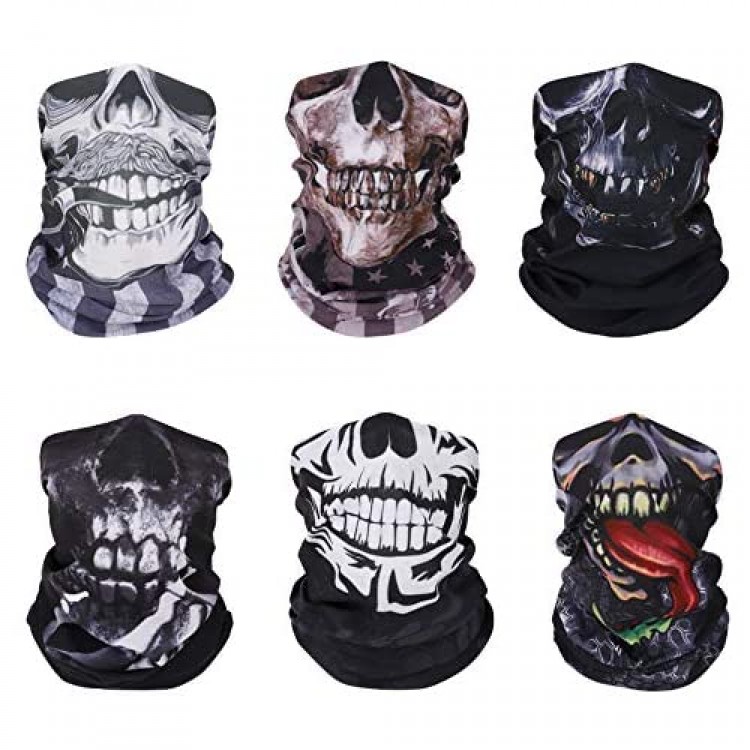 MoKo Face Mask for Cold Weather [6 Pack] Neck Gaiter Shield Scarf Elastic Seamless Balaclava Headbands Headwear Windproof Skull Clown Bandana for Men Women for Motorcycle Cycling Riding Skiing Party