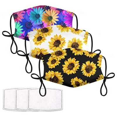 Sunflower Face Mask 3 Pack Womens Mens Kids Adjustable Reusable Balaclava Bandana Ourdoor Sports Sunflower Gifts for Women