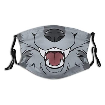 Wolf Teeth Funny Mouth Wolf-Face Mask Balaclava  Washable&Reusable With 2 Filters For Adult Women Men&Teens