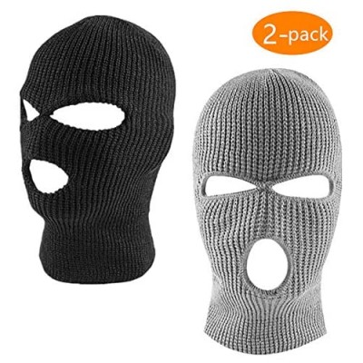 ZONLY 2Pack Knitted 3 Hole face ski mask  Adult Winter Balaclava Warm Knit Full Face Mask for Outdoor Sports Black  14" x 8" inches