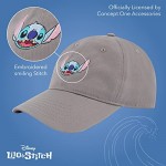 Concept One Men's Disney's Lilo and Stitch Cotton Adjustable Baseball Hat with Curved Brim Grey One Size