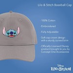 Concept One Men's Disney's Lilo and Stitch Cotton Adjustable Baseball Hat with Curved Brim Grey One Size