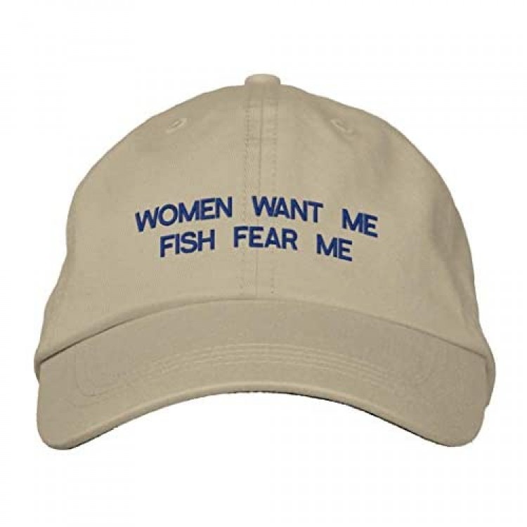 Embroidered Hat Women Want Me Fish Fear Me Embroidery Baseball Cap Baseball Hats Embroidery Dad Hats Hip Hop Hat (Khaki)