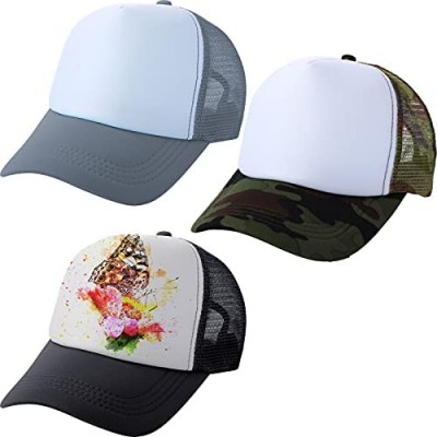 Geyoga 3 Pieces Sublimation Trucker Hat Sublimation Blank Mesh Hat Adjustable Sublimation Blank Polyester Mesh Cap