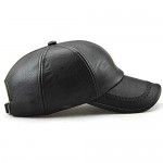 Plain Baseball Cap Men Adjustable Structured PU Classic Baseball Cap Hat，Winter for Elderly Father