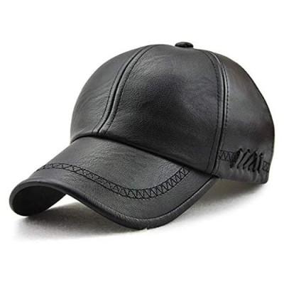 Plain Baseball Cap  Men Adjustable Structured PU Classic Baseball Cap Hat，Winter for Elderly Father
