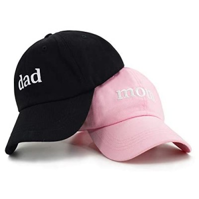 PopCrew Mom & Dad Hat | Funny Embroidered Adjustable Baseball Cap Gift for Couples Parents