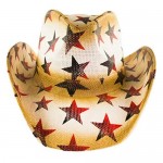 American Patriotic Western Straw Cowboy Hat Vintage Style Red White & Blue Stars Shape-able Brim Flex Fit