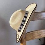 Beaded Hat Band 1 Inch Wide Hatband Hat Accessory Leather Ties Men White and Black Mayan Design Handmade in Guatemala