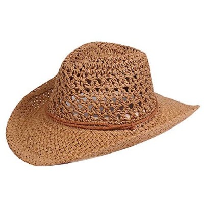 Kennedy US Mens Vintage Wide Brim Cowboy Straw Hat with Chin Cord Vented Summer Sun Hat Gift for Dad Grandpa Husband