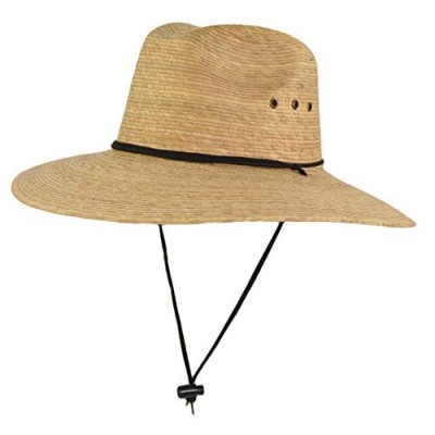 Large Mexican Palm Leaf Straw Panama Safari Cowboy Hat for Men  Adjustable Chin Strap  Flex-Fit (Rope Hatband)