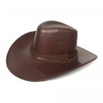 Men Women Faux Leather Western Cowboy Hat Outdoor Cowboy hat Wide Brim Hat with Chin Strap