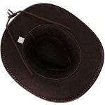 Men Women Faux Leather Western Cowboy Hat Western Style Cowboy hat Wide Brim Hat with Chin Strap