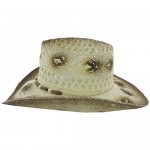 Silver Fever Fashionable Woven Straw Cowboy Hat with Cut-Outs and Beads