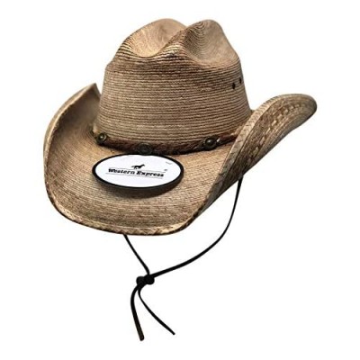 WESTERN EXPRESS Cattleman Palm Sonora Cowboy Hat - Rope Band Conchos with Leather Chin Strap Medium Brown