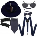1920s Mens Manhattan Trilby Fedora Hat Garters Armbands Y-Back Suspenders & Pre Tied Bowtie Gangster Sunglass
