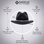 American Hat Makers McQueen Felt Hat — Handcrafted 100% Wool Felt Wide Brim Fedora Leather Band Comfortable Durable
