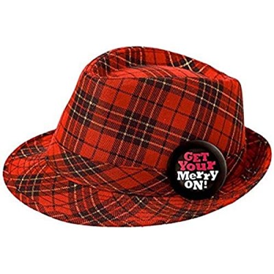 amscan 393776 Holiday Red Plaid Fabric Fedora Hat  5" x 10"