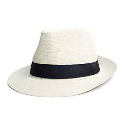 Crazy4Bling Mens Wide Brim Beige Panama Hat with a Wide Black Band  Size L/XL