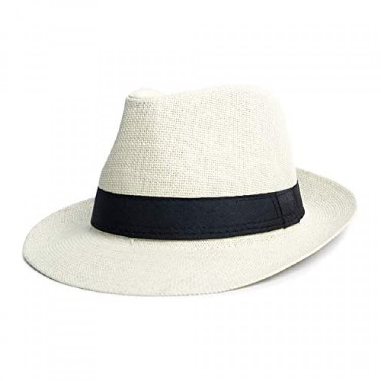 Crazy4Bling Mens Wide Brim Beige Panama Hat with a Wide Black Band Size L/XL