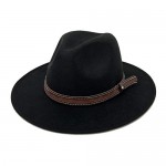 E-G-M Fedora Hat for Men & Women Wide Brim Felt Dress Hat with Retro Band