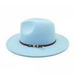 E-G-M Fedora Hats for Men Women Vintage Style Wide Brim Felt Panama Hat with Belt Buckle