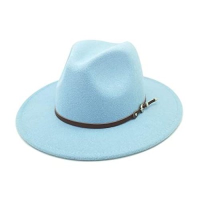 E-G-M Fedora Hats for Men Women Vintage Style Wide Brim Felt Panama Hat with Belt Buckle