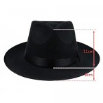 erioctry 1PCS Unisex Classic Black Wool Blend Fedora Hat Brim Flat Church Derby Cap
