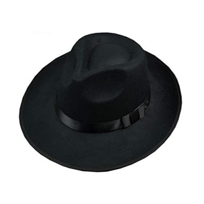 erioctry 1PCS Unisex Classic Black Wool Blend Fedora Hat Brim Flat Church Derby Cap