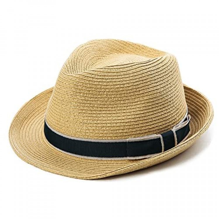 Fancet Kids Fedora Straw Sun Toddler Beach Fedora Hat Summer Short Brim UPF50 Boys Grils Hat