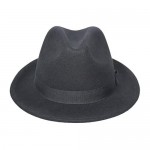 Forever Sun 100% Wool Felt Fashion Party Travel Fedora Hat for Men Black Color Terry Elastic Sweatband (Black Ribbon S/M)