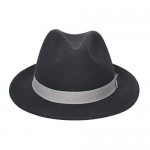 Forever Sun 100% Wool Felt Fashion Party Travel Fedora Hat for Men Black Color Terry Elastic Sweatband (Gray Ribbon L/XL)