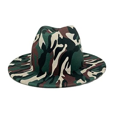 Gossifan Unisex Vintage Camouflage Hat Wide Brim Fashion Fedora