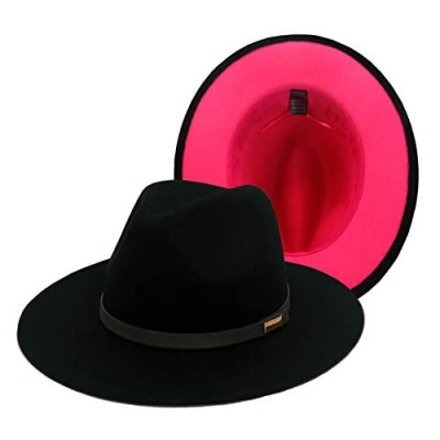 Gossifan Womens & Mens Two Tone Wide Brim Fedora Hats with Classic Belt Patchwork Felt Hats