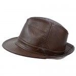 IFSUN Men & Women's Cowhide Jazz Hat Short Brim Leather Fedora Hat